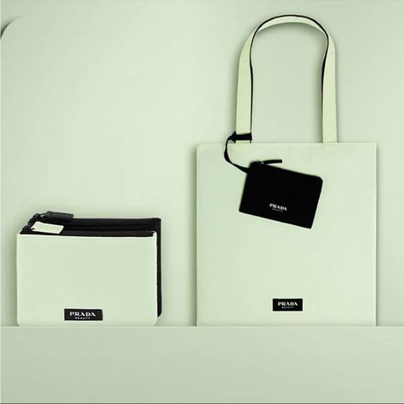 PRADA REVERSIBLE Light Green BLACK Tote Bag Logo mint purse canvas - Picture 2 of 3